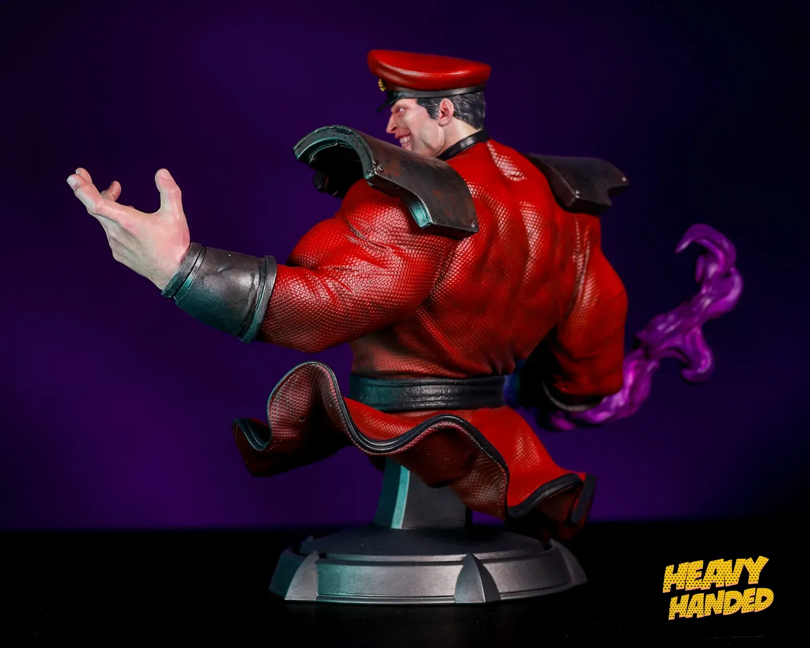 Finished M. Bison bust, showing the purple psycho power